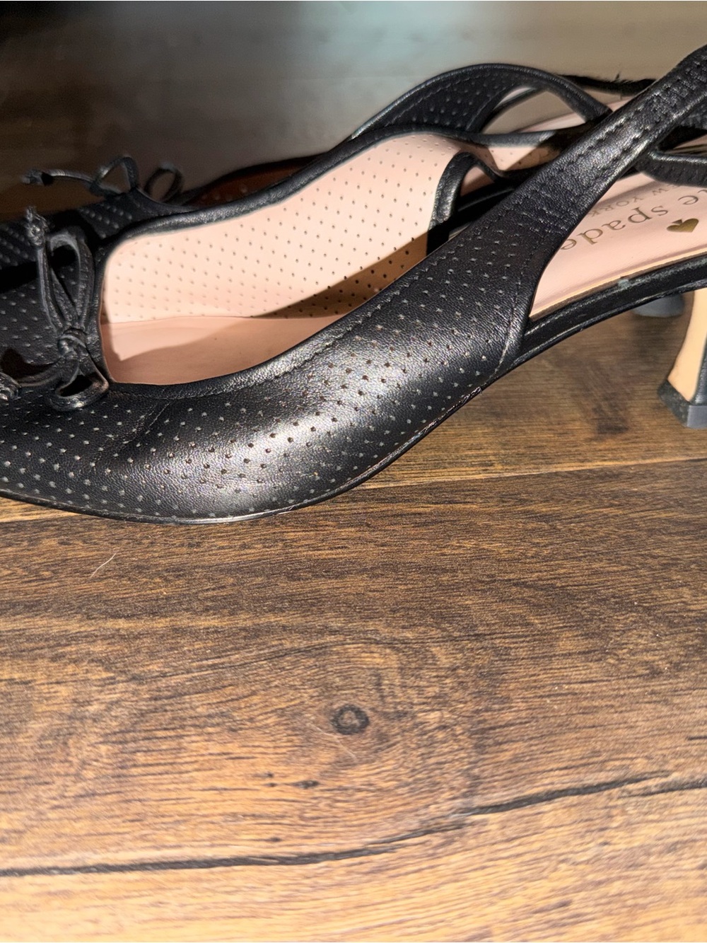 Black Perforated Slingback Heels